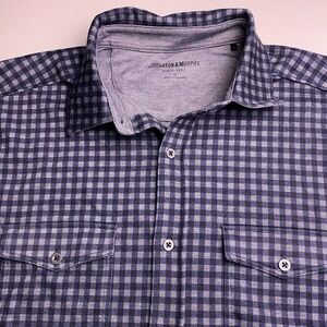 Johnston Murphy Shirt M Mens XC4 L/S Button Down Stretch Navy Plaid VGUC
